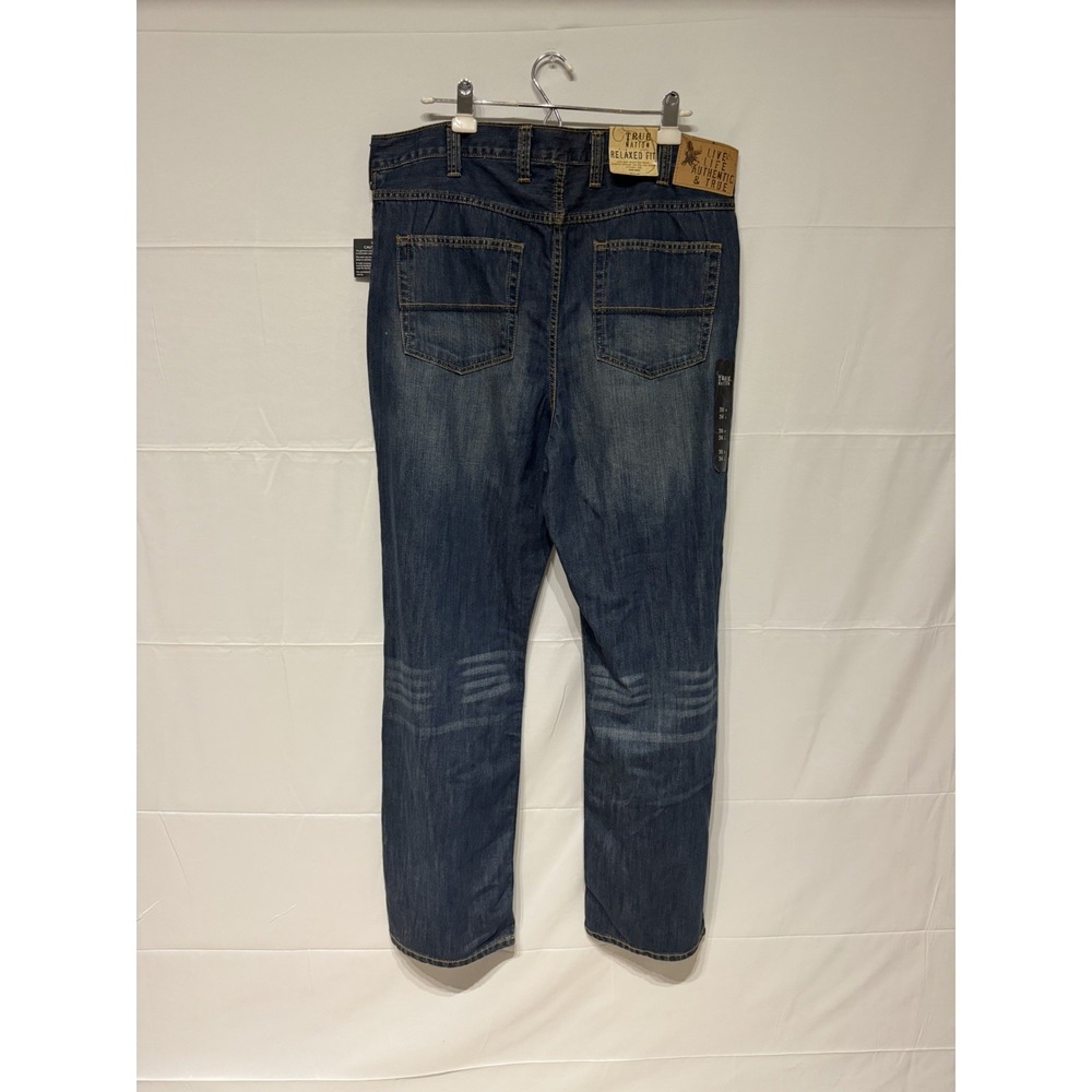 NEW True Nation Men's Jeans Relaxed Fit Distressed Dark Wash Denim Sz 38 X 34